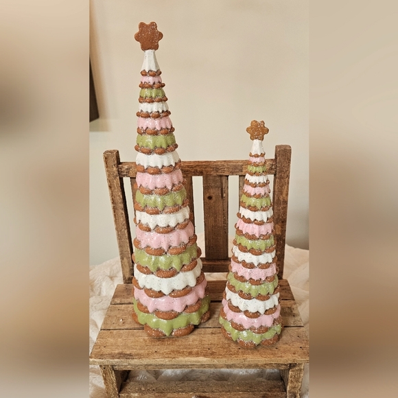 Set Of 2 Dessert Resin Christmas Trees Pink Green